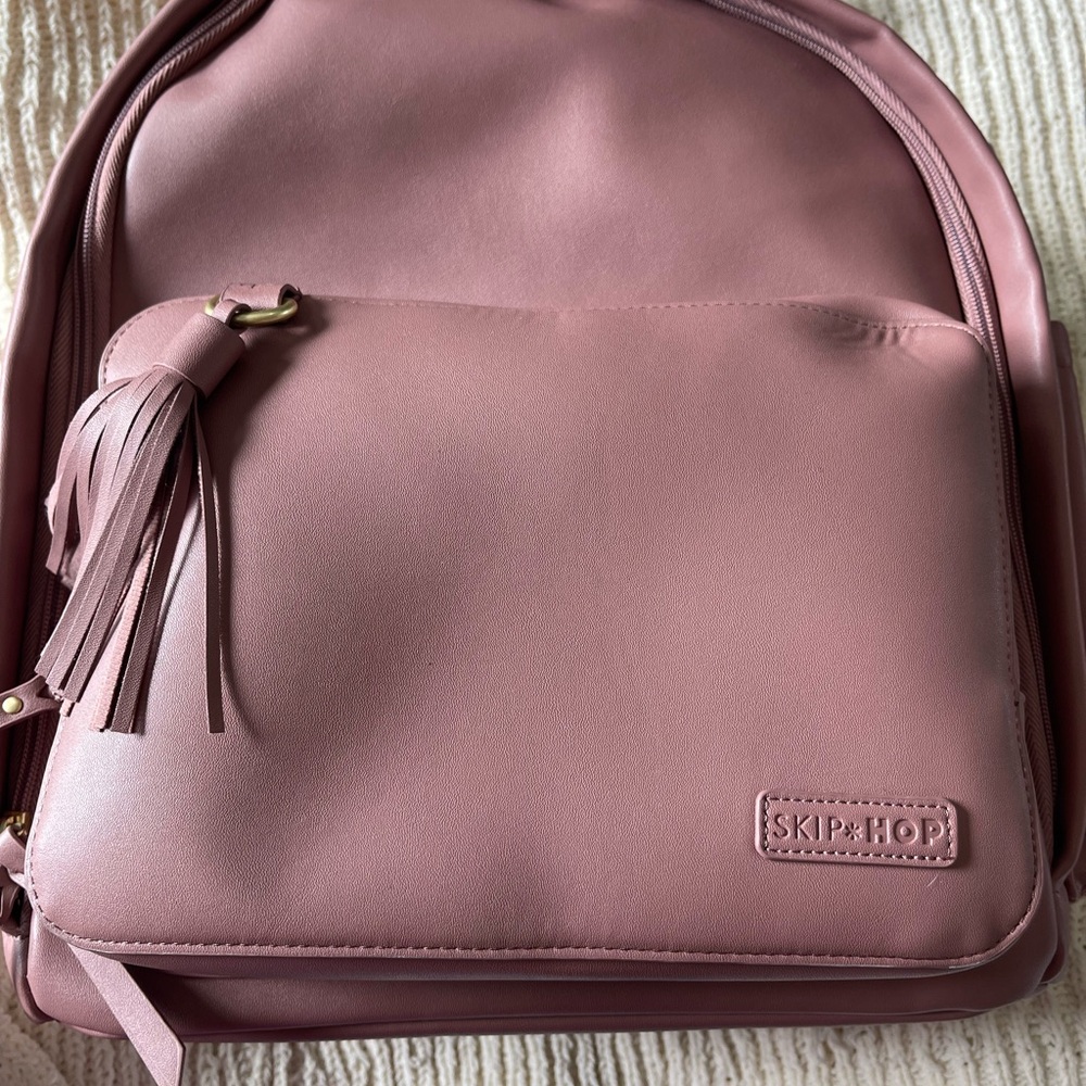 Skip Hop Pink Leather Diaper Backpack